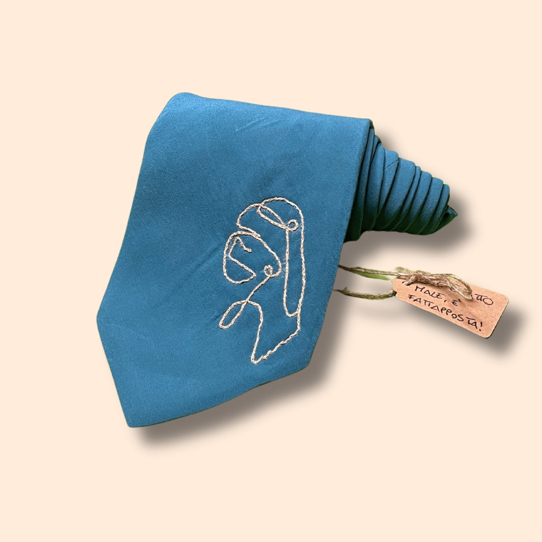 Cravatta Ricamata - Ragazza con orecchino di perla